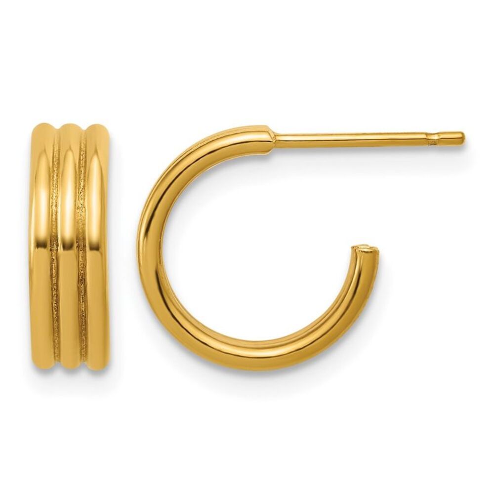 1/20 14K Gold Filled Solid Triple Row Post C Hoop Earrings, 3.8 x 12mm